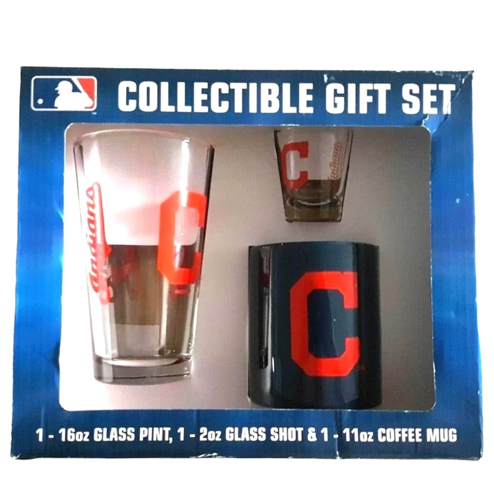CLEVELAND INDIANS Glassware Gift Set Pack Pint Glass Shot and Coffee Mug